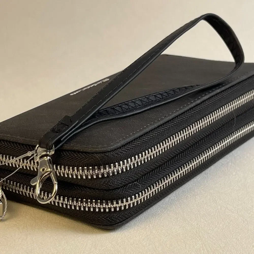 CXL Christian Lacroix Ames Denim Double Zipper Wallet Black NWT